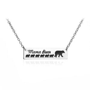 Cute Love Mom Silver Six Baby Bear Bar Necklace Grizzly for Mother's day Gift
